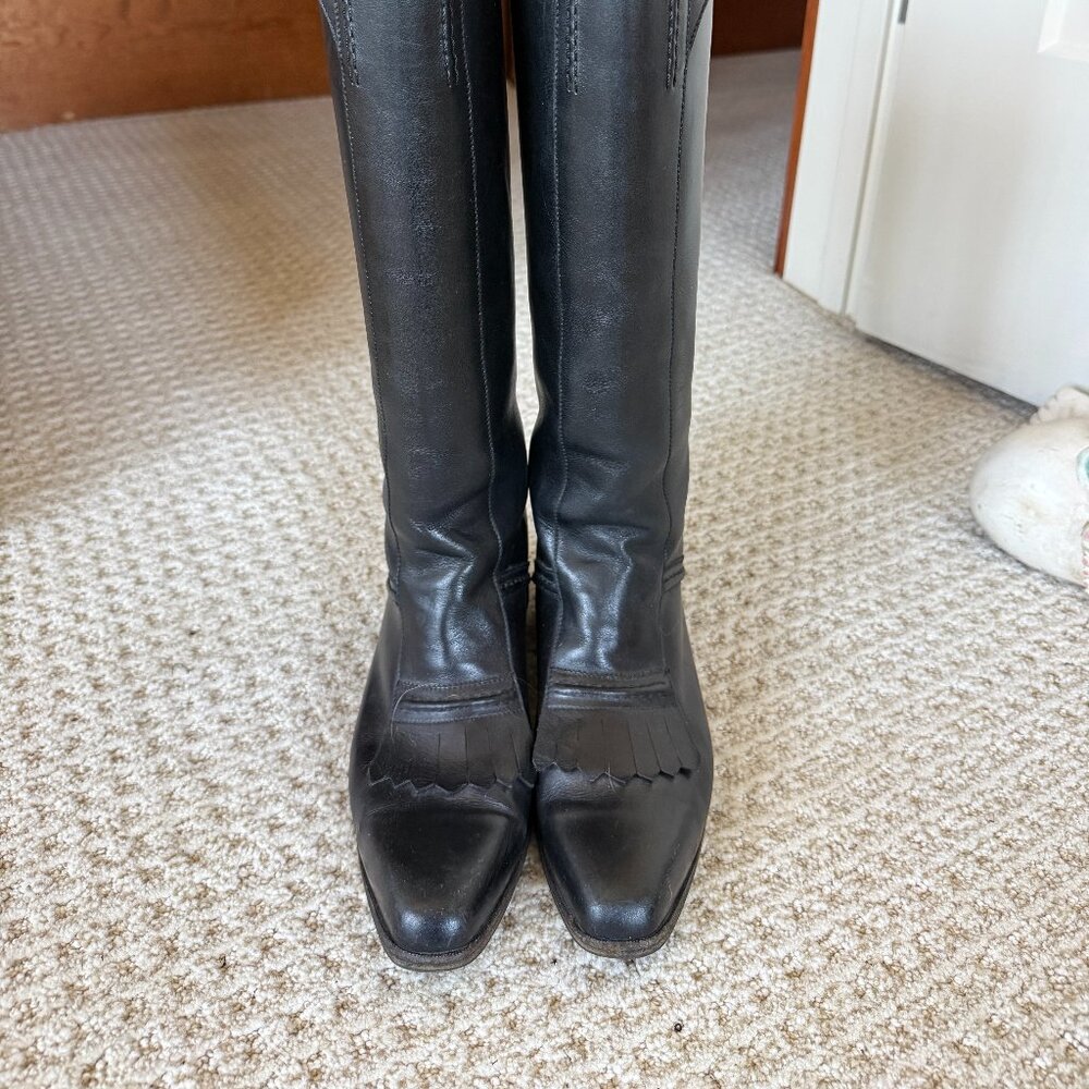 Manolo Blahnik Black Leather Tall Riding Boots – Made in Italy – Size 37.5